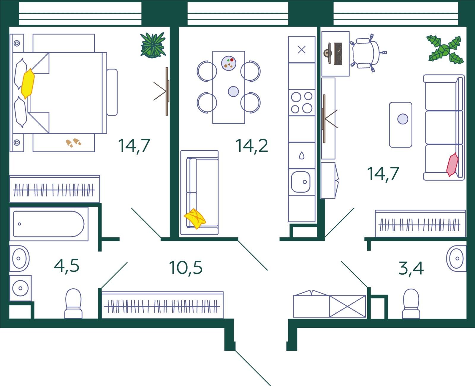 2-комнатная квартира без отделки, 62 м2, 6 этаж, сдача 4 квартал 2024 г., ЖК SHAGAL, корпус 2.6 - объявление 1993911 - фото №1