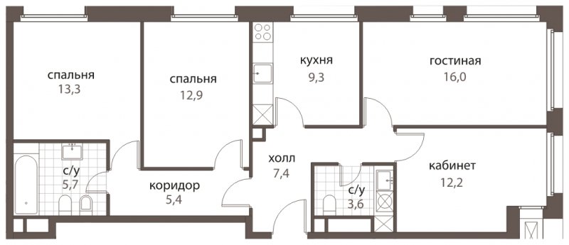 4-комнатная квартира без отделки, 85.8 м2, 4 этаж, дом сдан, ЖК HomeCity, корпус 1 - объявление 1762714 - фото №1