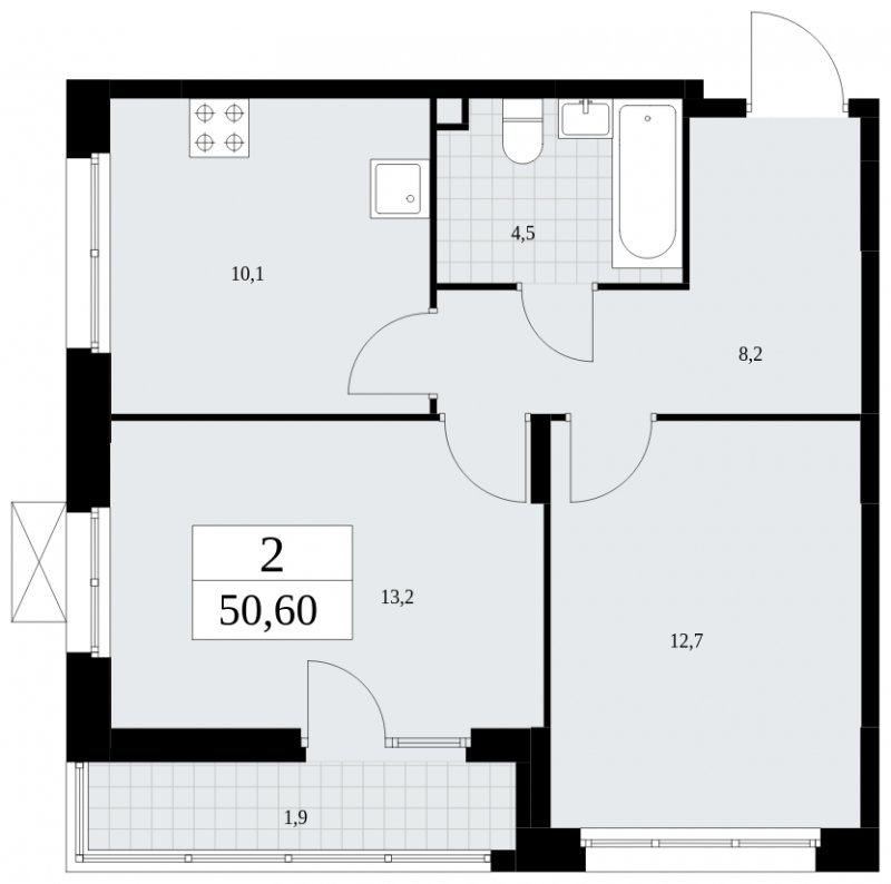 2-комнатная квартира без отделки, 50.6 м2, 2 этаж, сдача 4 квартал 2024 г., ЖК Скандинавия, корпус 36.3.2 - объявление 1894658 - фото №1