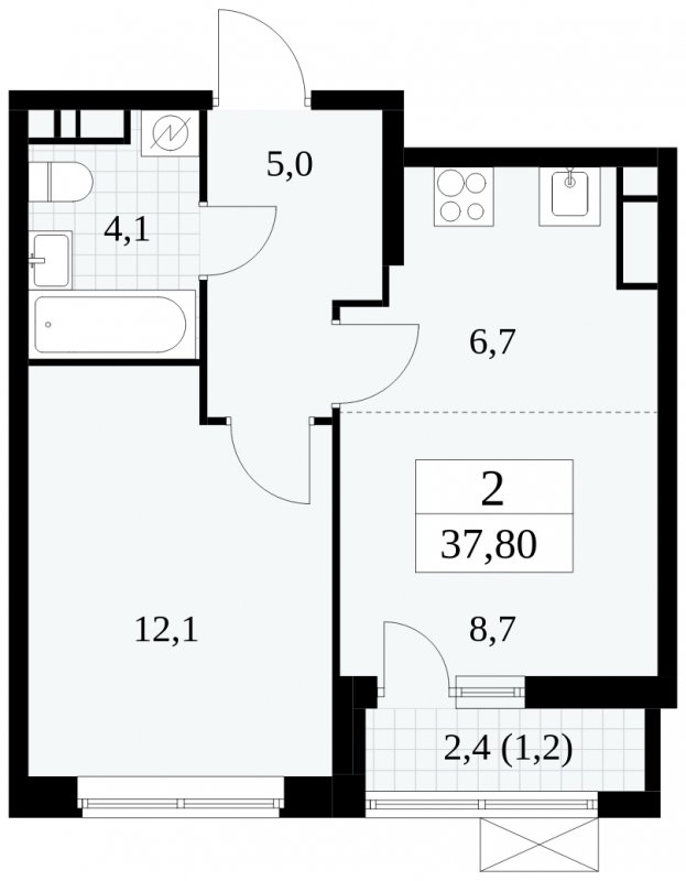 2-комнатная квартира (евро) без отделки, 37.8 м2, 12 этаж, сдача 1 квартал 2025 г., ЖК Прокшино, корпус 5.2.4 - объявление 1900778 - фото №1