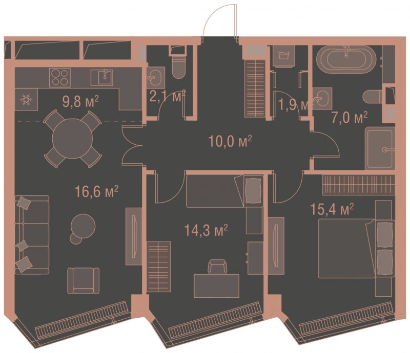 2-комнатная квартира без отделки, 77.1 м2, 15 этаж, сдача 1 квартал 2025 г., ЖК HIGH LIFE, корпус Soul Tower - объявление 1767805 - фото №1
