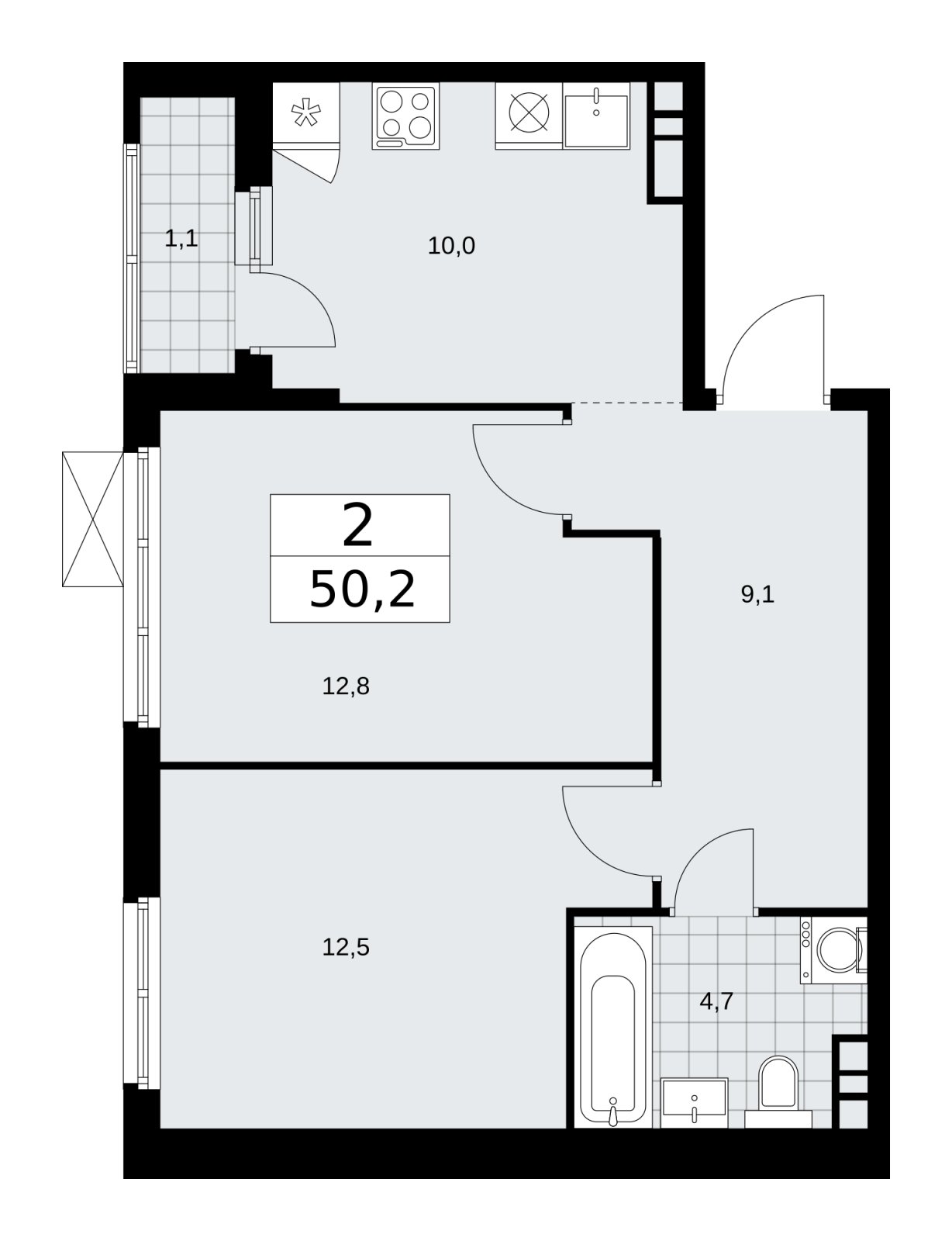 2-комнатная квартира без отделки, 50.2 м2, 6 этаж, сдача 4 квартал 2025 г., ЖК Прокшино, корпус 11.1.4 - объявление 2257593 - фото №1