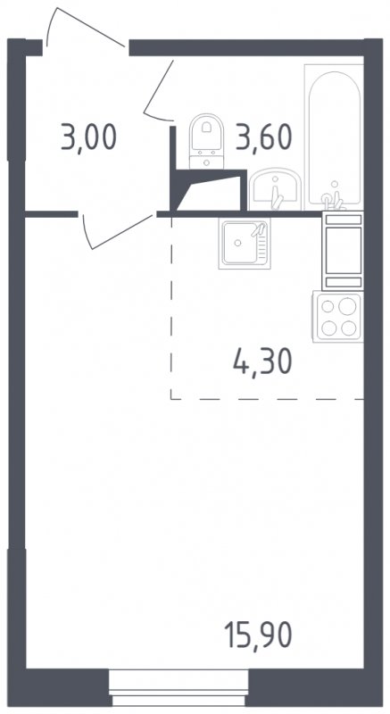 1-комнатная квартира с полной отделкой, 26.8 м2, 4 этаж, сдача 3 квартал 2023 г., ЖК Квартал Некрасовка, корпус 4 - объявление 1758739 - фото №1