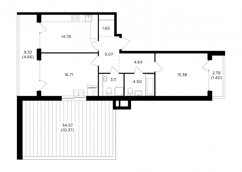 2-комнатная квартира без отделки, 82.27 м2, 15 этаж, дом сдан, ЖК RiverSky, корпус 2 - объявление 1770817 - фото №1