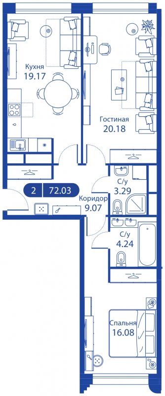 3-комнатная квартира без отделки, 94.88 м2, 3 этаж, сдача 4 квартал 2023 г., ЖК iLove, корпус 3 - объявление 1774467 - фото №1