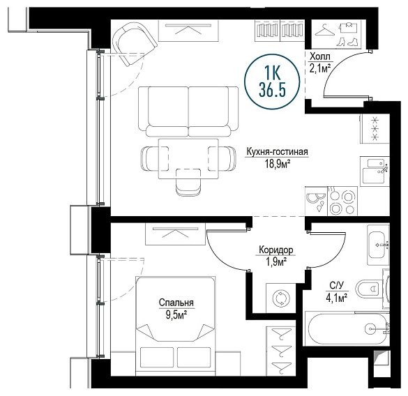 1-комнатная квартира с частичной отделкой, 36.4 м2, 16 этаж, сдача 3 квартал 2024 г., ЖК Метрополия, корпус Istanbul - объявление 1786274 - фото №1