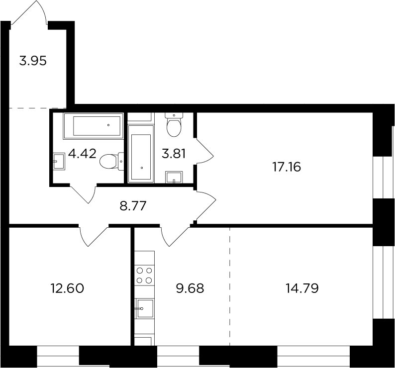 3-комнатная квартира с частичной отделкой, 75.18 м2, 18 этаж, дом сдан, ЖК FORIVER, корпус 7 - объявление 2371381 - фото №1