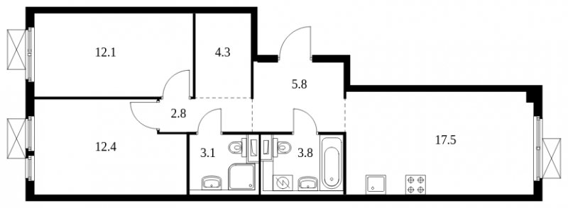 2-комнатная квартира с полной отделкой, 61.8 м2, 13 этаж, сдача 1 квартал 2025 г., ЖК Середневский лес, корпус 3.2 - объявление 1857993 - фото №1
