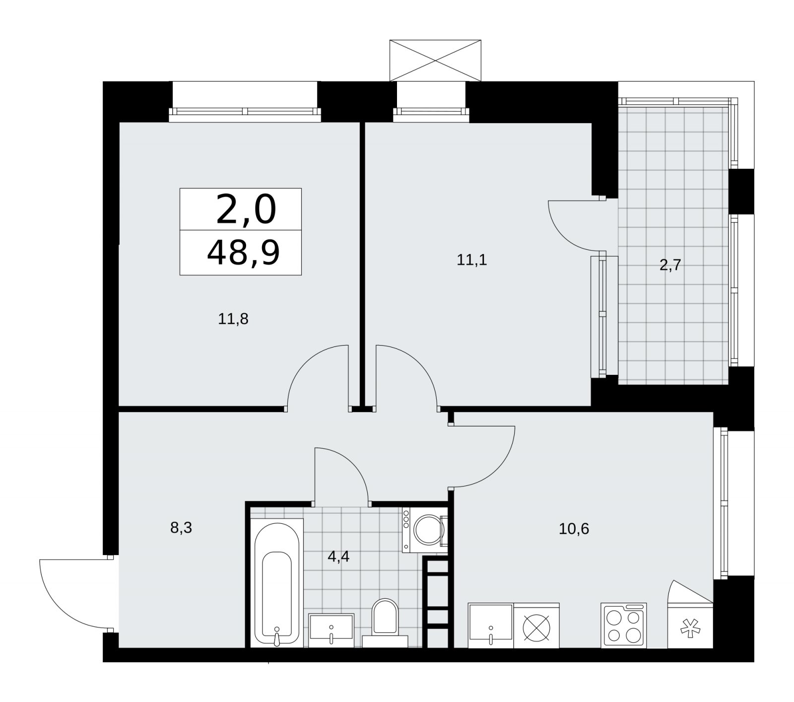 2-комнатная квартира без отделки, 48.9 м2, 12 этаж, сдача 4 квартал 2025 г., ЖК Бунинские кварталы, корпус 6.5 - объявление 2252835 - фото №1