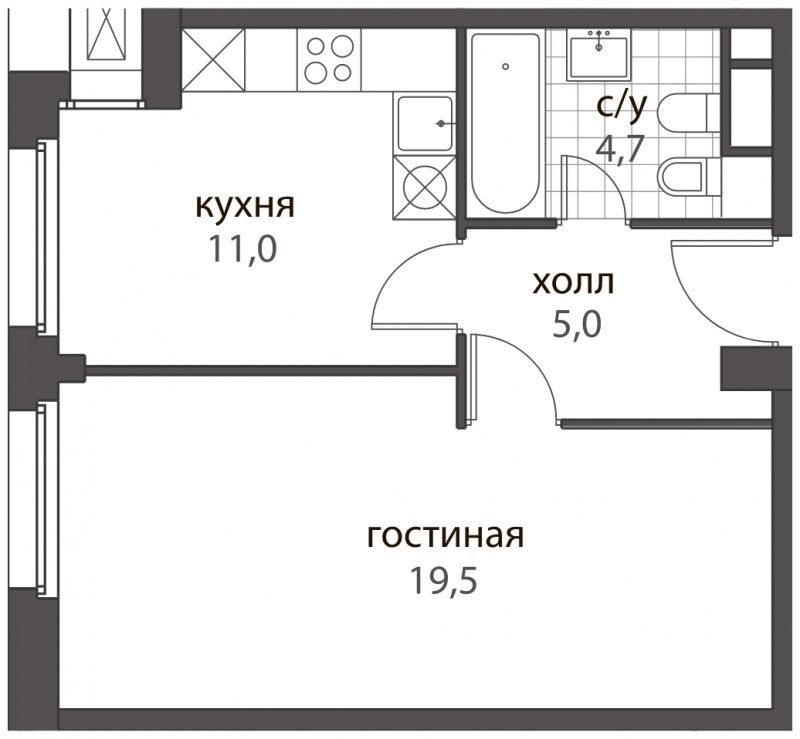 1-комнатная квартира без отделки, 40.2 м2, 2 этаж, дом сдан, ЖК HomeCity, корпус 3 - объявление 1599799 - фото №1