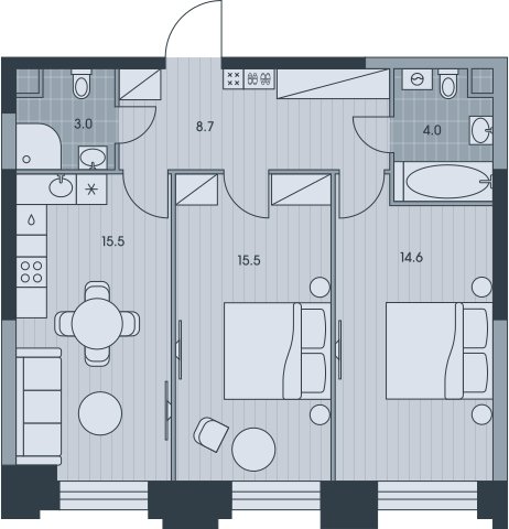 3-комнатная квартира без отделки, 61.3 м2, 32 этаж, сдача 3 квартал 2025 г., ЖК EVER, корпус 6 - объявление 2331738 - фото №1