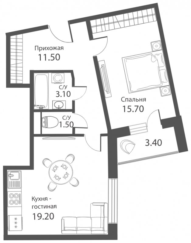 2-комнатная квартира (евро) с частичной отделкой, 52.7 м2, 1 этаж, сдача 2 квартал 2022 г., ЖК Аквилон PARK, корпус 1 - объявление 1275751 - фото №1