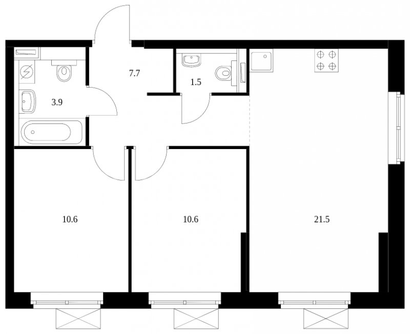 2-комнатная квартира с полной отделкой, 55.8 м2, 33 этаж, сдача 1 квартал 2023 г., ЖК Бусиновский парк, корпус 1.2 - объявление 1755141 - фото №1