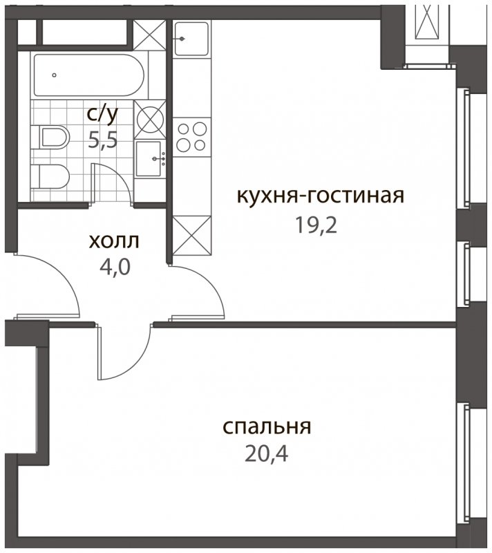 2-комнатная квартира без отделки, 49.1 м2, 4 этаж, дом сдан, ЖК HomeCity, корпус 2 - объявление 1704899 - фото №1