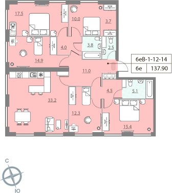 5-комнатная квартира без отделки, 137.9 м2, 13 этаж, сдача 2 квартал 2023 г., ЖК ЗИЛАРТ, корпус 13 - объявление 2123704 - фото №1