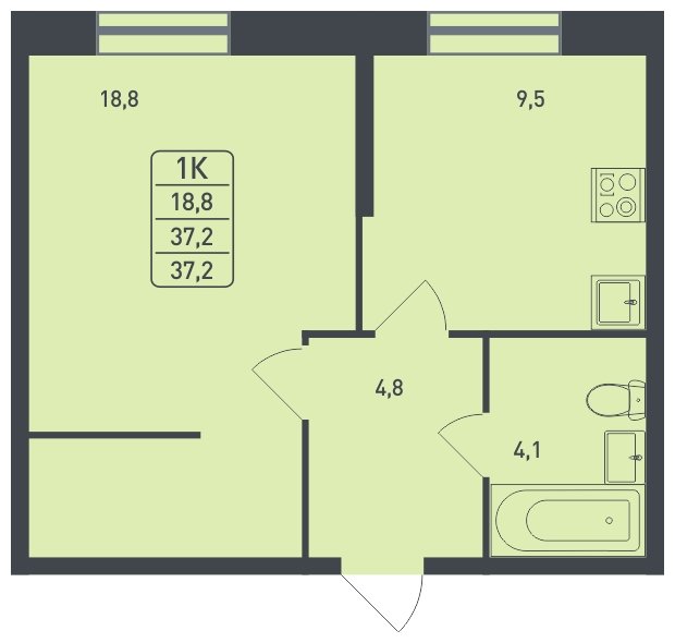 1-комнатная квартира без отделки, 37.2 м2, 1 этаж, дом сдан, ЖК Новая Щербинка, корпус 11 - объявление 1817168 - фото №1