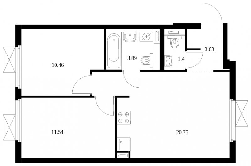 2-комнатная квартира с полной отделкой, 51.07 м2, 31 этаж, сдача 2 квартал 2024 г., ЖК Михайловский парк, корпус 1 - объявление 1684984 - фото №1