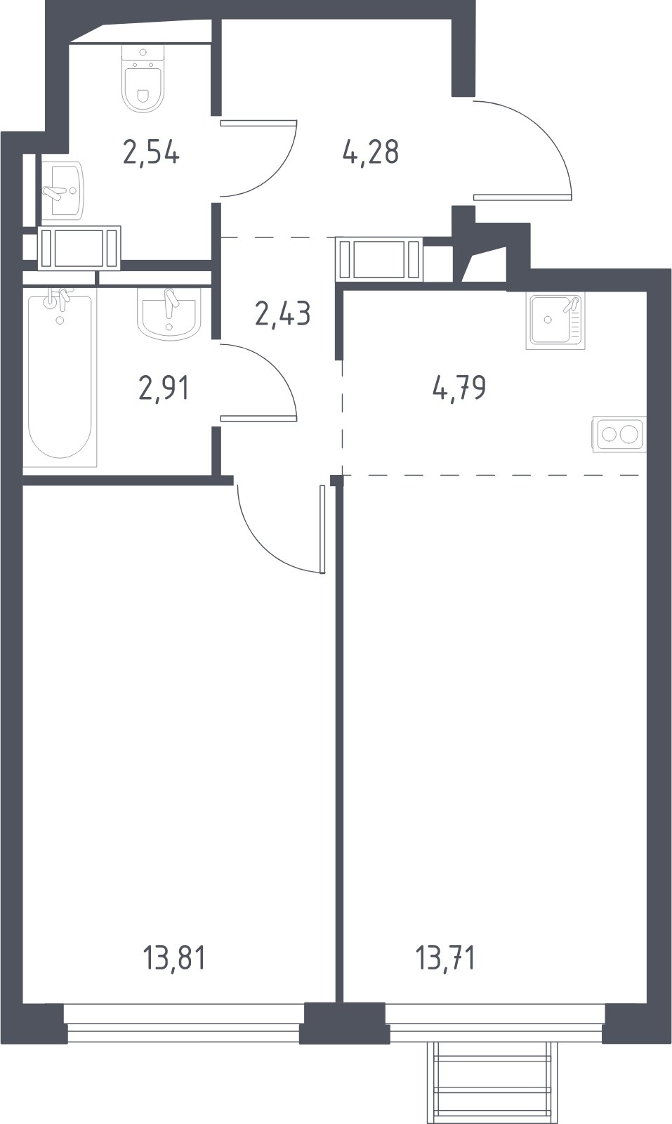 2-комнатная квартира с полной отделкой, 44.47 м2, 3 этаж, дом сдан, ЖК Пригород Лесное, корпус 6 - объявление 2006513 - фото №1