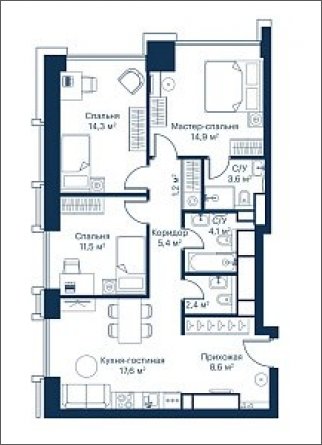 3-комнатная квартира с частичной отделкой, 83.73 м2, 24 этаж, сдача 2 квартал 2024 г., ЖК City Bay, корпус Indian Ocean 1 - объявление 1934871 - фото №1