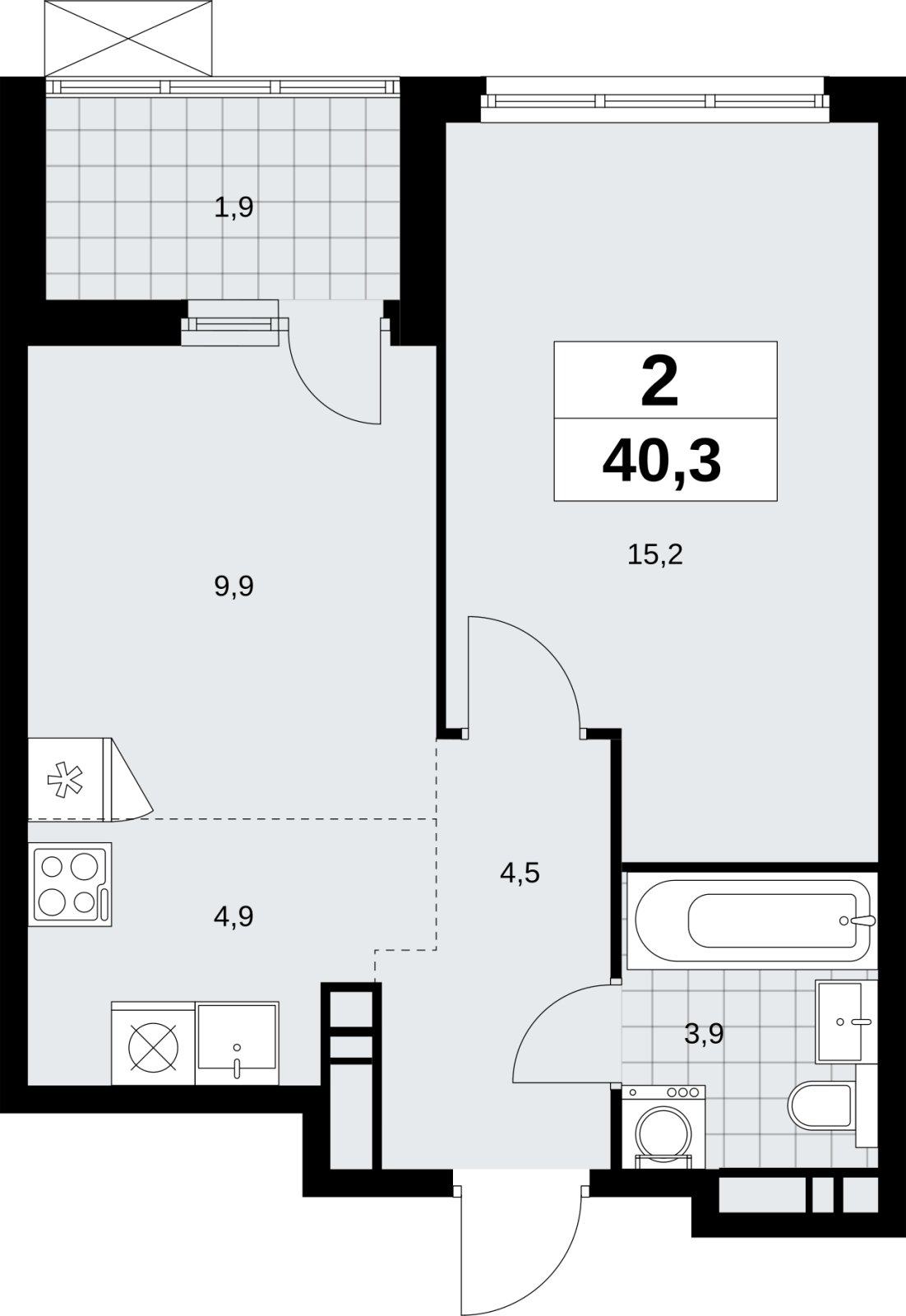 2-комнатная квартира (евро) без отделки, 40.3 м2, 11 этаж, сдача 4 квартал 2026 г., ЖК Скандинавия, корпус 2.18.1.4 - объявление 2351021 - фото №1