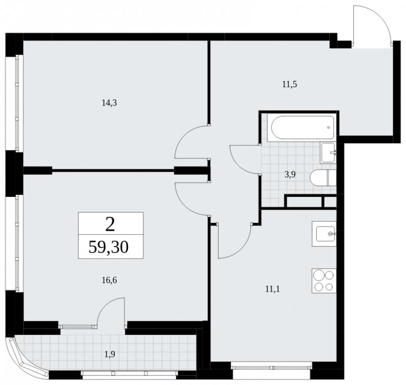 2-комнатная квартира с частичной отделкой, 59.3 м2, 6 этаж, сдача 4 квартал 2024 г., ЖК Скандинавия, корпус 36.2.1 - объявление 1779841 - фото №1