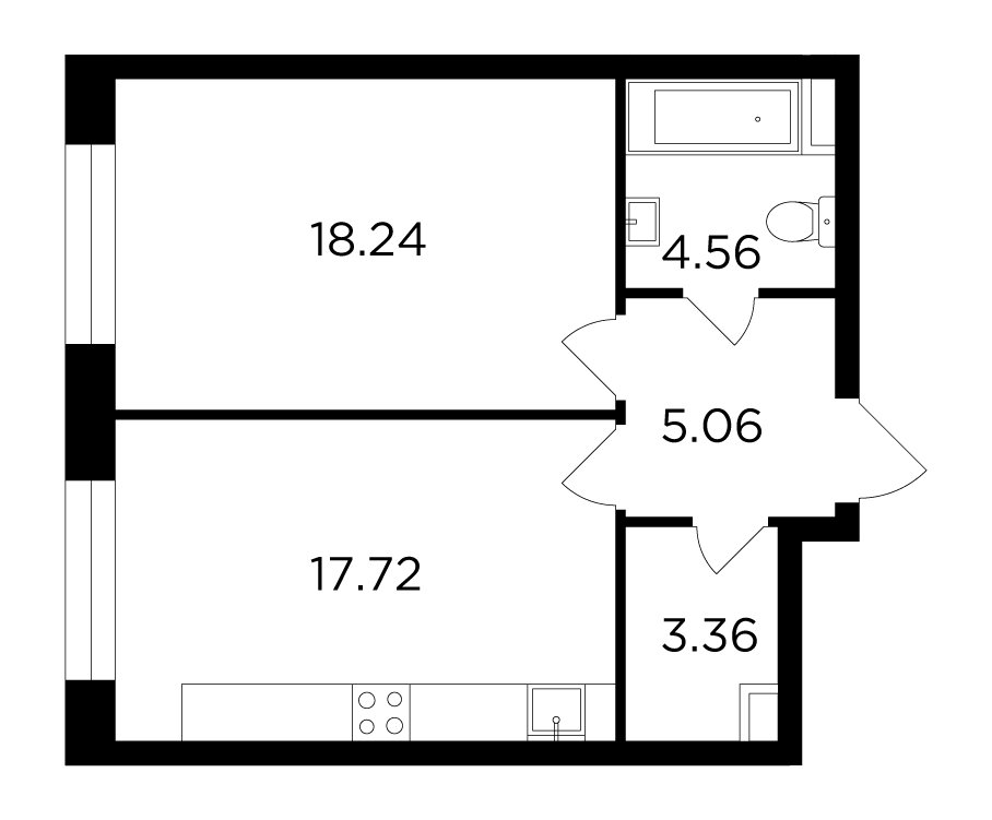 1-комнатная квартира без отделки, 48.94 м2, 10 этаж, дом сдан, ЖК FORIVER, корпус 9 - объявление 2371353 - фото №1