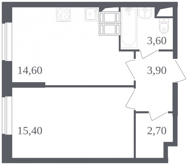 1-комнатная квартира с полной отделкой, 40.2 м2, 20 этаж, сдача 3 квартал 2023 г., ЖК Квартал Некрасовка, корпус 3 - объявление 1576080 - фото №1