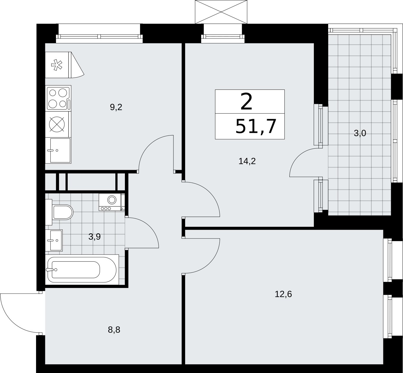 2-комнатная квартира с частичной отделкой, 51.7 м2, 17 этаж, сдача 2 квартал 2026 г., ЖК Скандинавия, корпус 25.3 - объявление 2284004 - фото №1