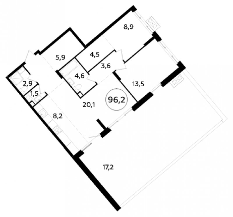 3-комнатная квартира (евро) без отделки, 95.3 м2, 3 этаж, дом сдан, ЖК Прокшино, корпус 2.3 - объявление 1905708 - фото №1