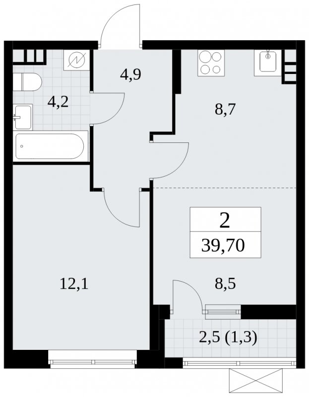 2-комнатная квартира (евро) без отделки, 39.7 м2, 7 этаж, сдача 1 квартал 2025 г., ЖК Прокшино, корпус 5.2.4 - объявление 1900644 - фото №1