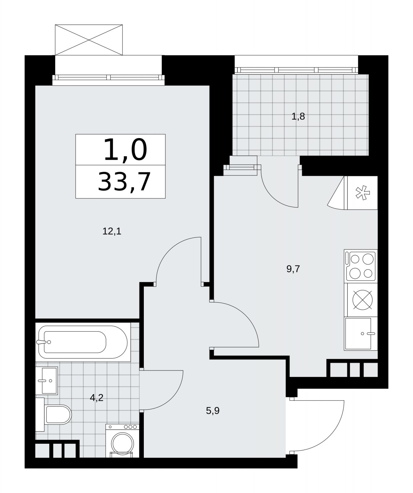 1-комнатная квартира без отделки, 33.7 м2, 11 этаж, сдача 4 квартал 2025 г., ЖК Бунинские кварталы, корпус 6.5 - объявление 2252825 - фото №1