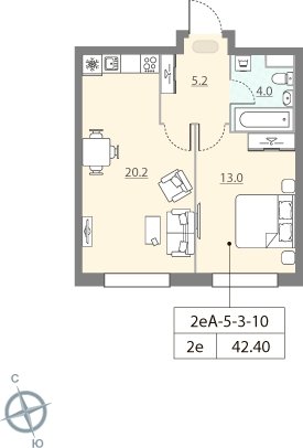 1-комнатная квартира без отделки, 41.6 м2, 9 этаж, сдача 2 квартал 2023 г., ЖК ЗИЛАРТ, корпус 13 - объявление 2123498 - фото №1