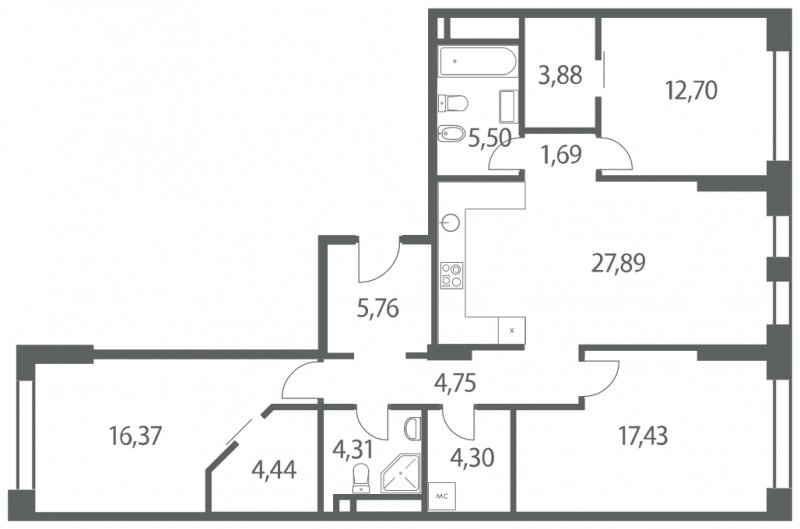 3-комнатная квартира без отделки, 109.02 м2, 5 этаж, сдача 4 квартал 2022 г., ЖК Headliner, корпус 10 - объявление 1299592 - фото №1