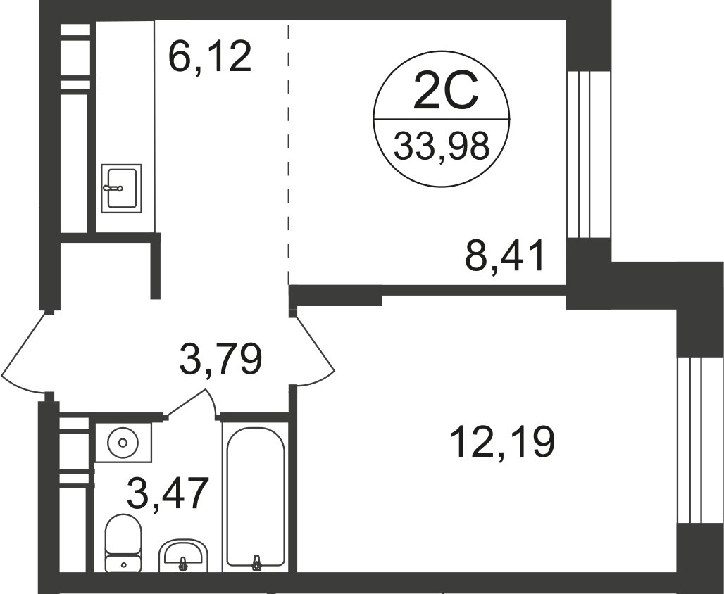 2-комнатная квартира с полной отделкой, 33.4 м2, 9 этаж, дом сдан, ЖК Люберцы, корпус 66 - объявление 2309566 - фото №1