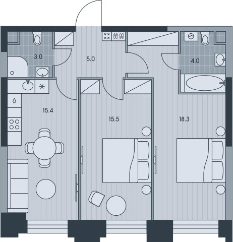 3-комнатная квартира (евро) без отделки, 61.2 м2, 19 этаж, сдача 3 квартал 2025 г., ЖК EVER, корпус 6 - объявление 2331850 - фото №1