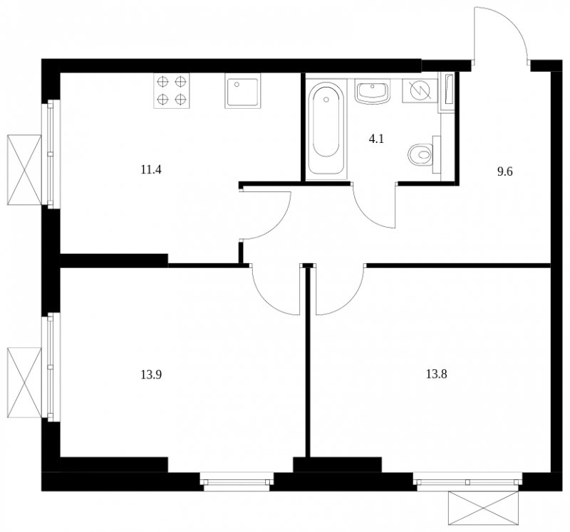 2-комнатная квартира с полной отделкой, 52.8 м2, 29 этаж, сдача 1 квартал 2024 г., ЖК Полярная 25, корпус 2.3 - объявление 1948038 - фото №1