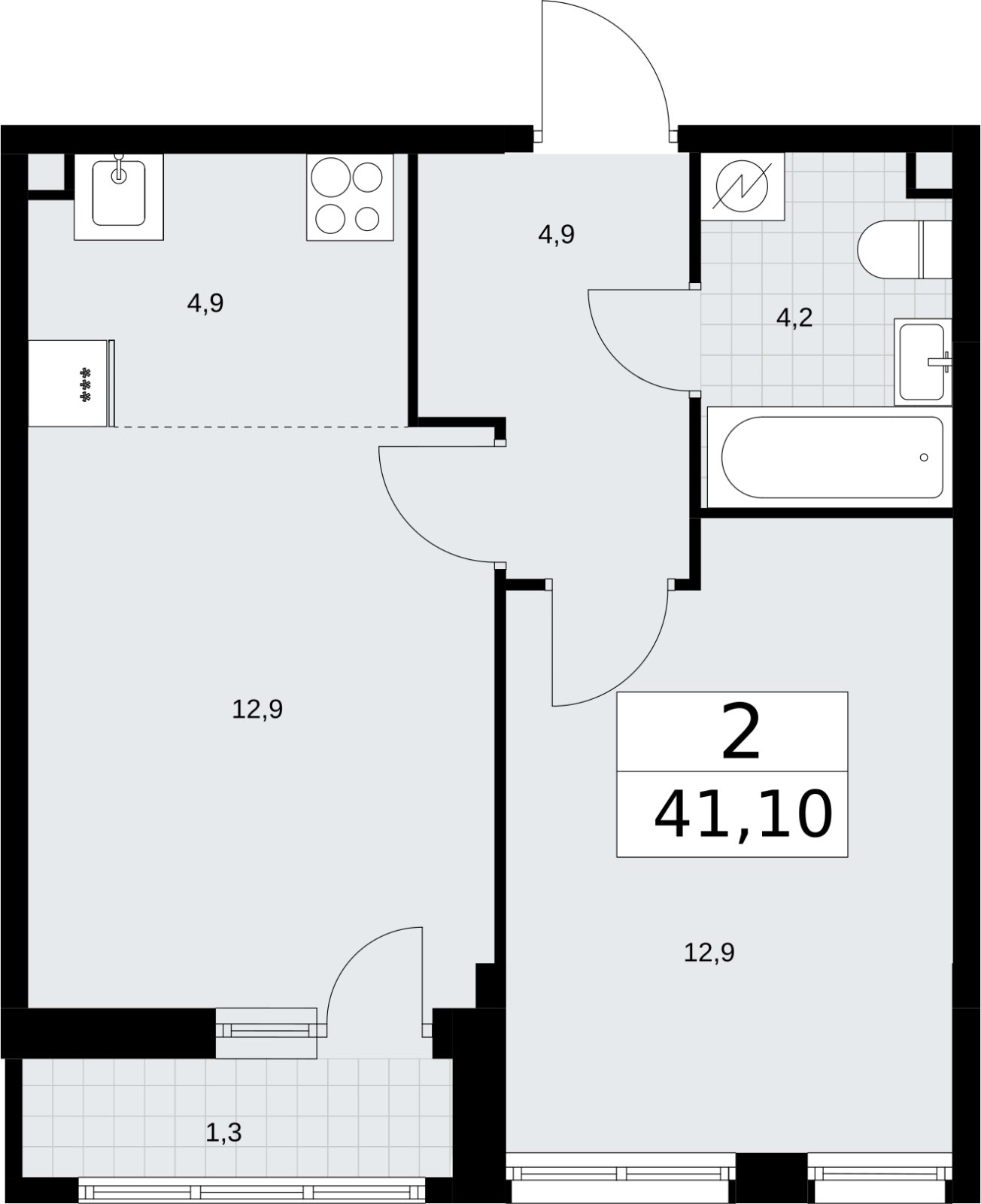 2-комнатная квартира (евро) с полной отделкой, 41.1 м2, 2 этаж, сдача 4 квартал 2026 г., ЖК Родные кварталы, корпус 3.3 - объявление 2378498 - фото №1