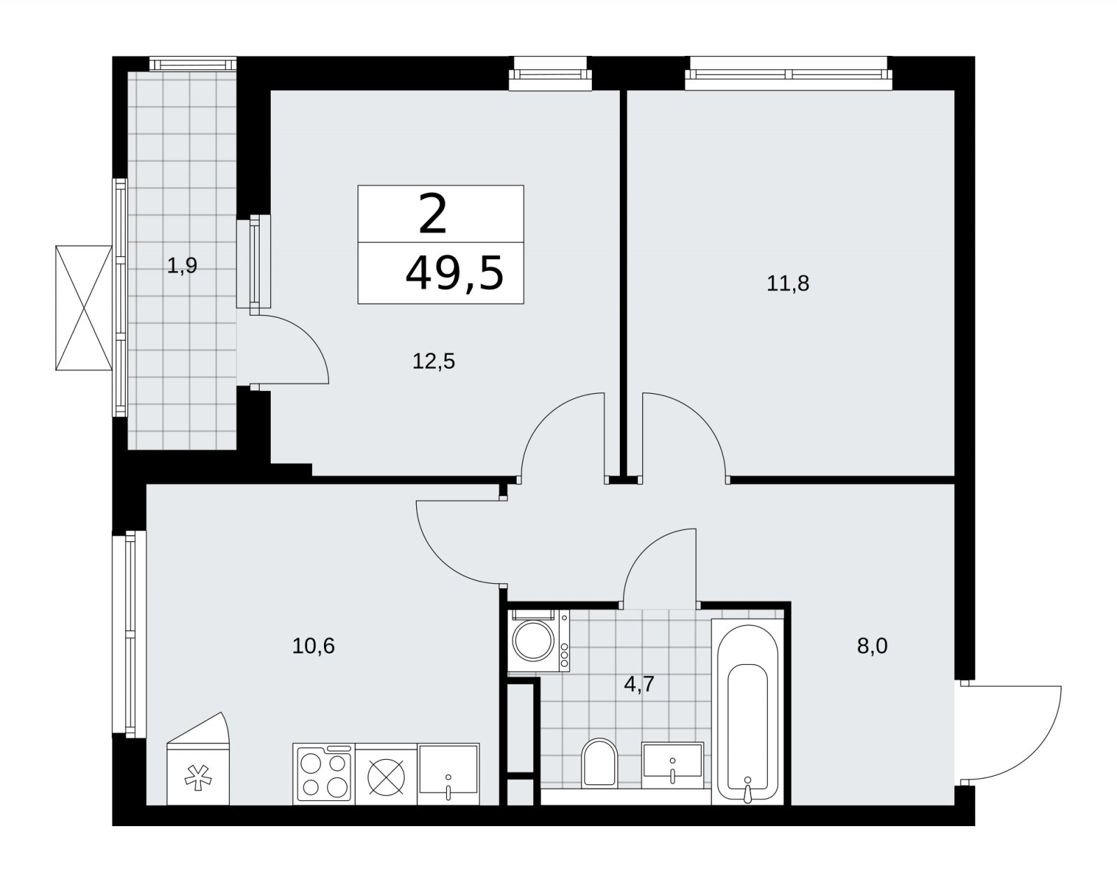 2-комнатная квартира без отделки, 49.5 м2, 5 этаж, сдача 1 квартал 2026 г., ЖК Прокшино, корпус 11.2.2 - объявление 2270076 - фото №1