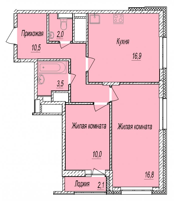 2-комнатная квартира без отделки, 59.6 м2, 9 этаж, дом сдан, ЖК Отрадный, корпус 8 - объявление 1967359 - фото №1
