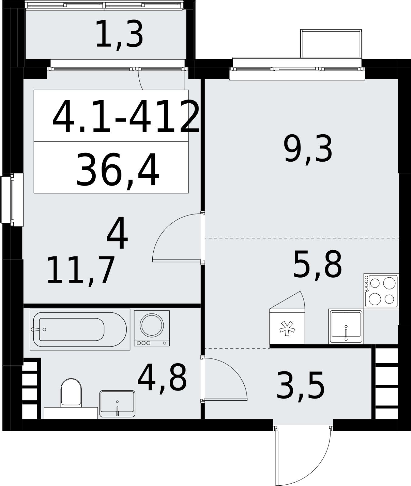 2-комнатная квартира (евро) с полной отделкой, 36.4 м2, 30 этаж, сдача 2 квартал 2027 г., ЖК Южные сады, корпус 4.1.2 - объявление 2392918 - фото №1