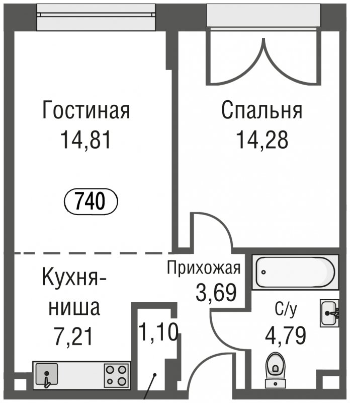2-комнатная квартира (евро) с частичной отделкой, 45.88 м2, 12 этаж, сдача 3 квартал 2023 г., ЖК AFI Park Воронцовский, корпус 1 - объявление 1637191 - фото №1