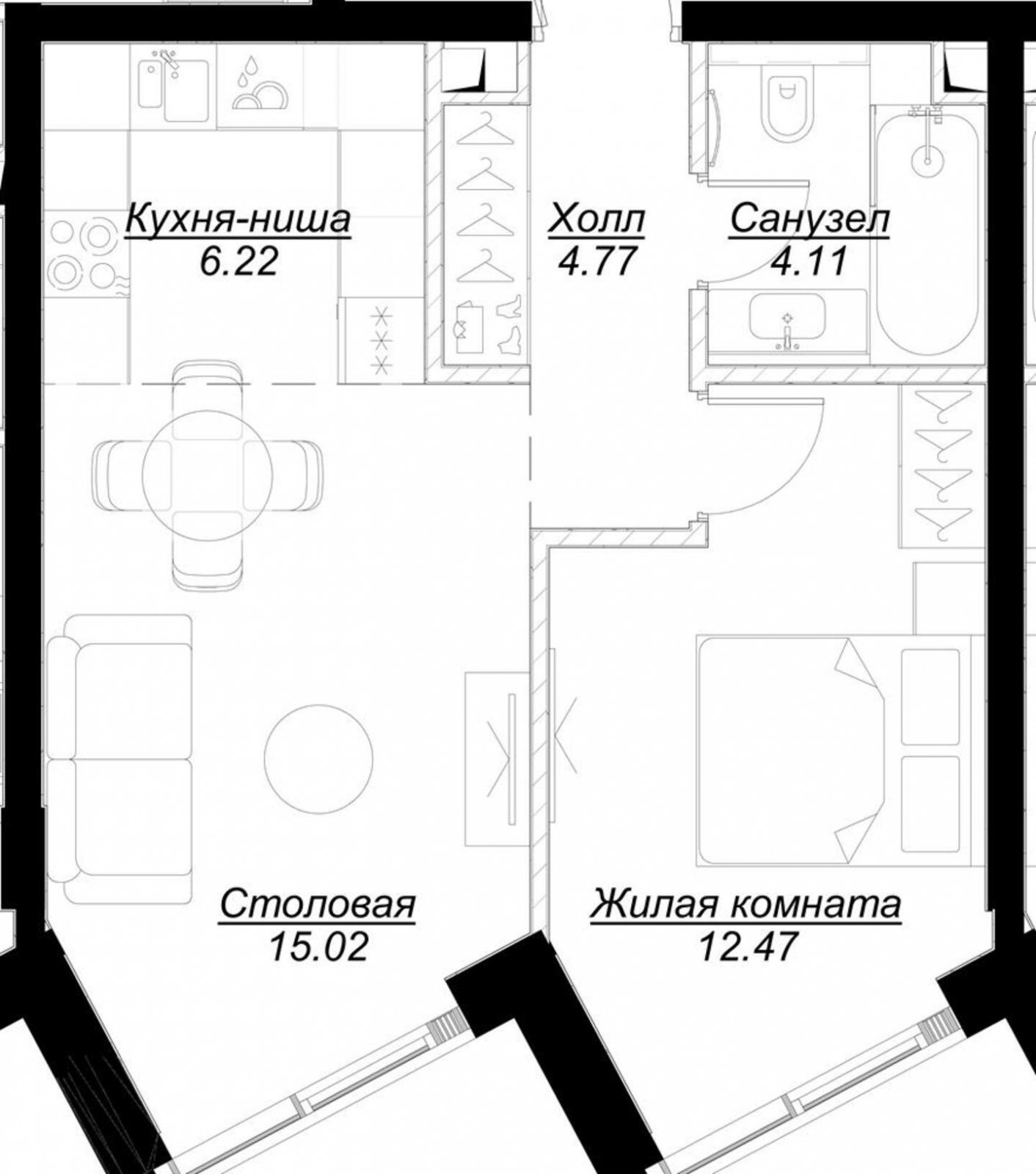 1-комнатная квартира с частичной отделкой, 42.59 м2, 4 этаж, сдача 4 квартал 2024 г., ЖК MOD, корпус Stein - объявление 2191441 - фото №1