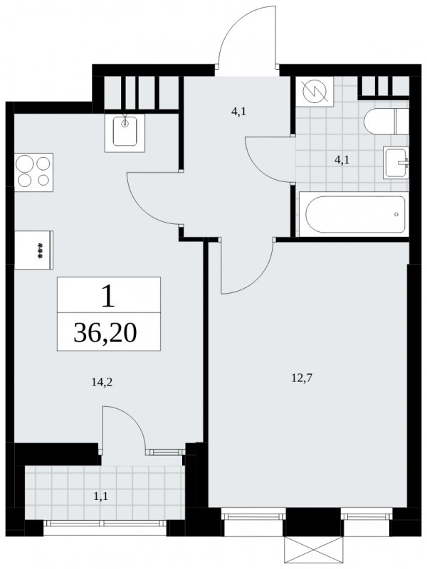 1-комнатная квартира без отделки, 36.2 м2, 7 этаж, сдача 2 квартал 2025 г., ЖК Дзен-кварталы, корпус 2.3 - объявление 1932563 - фото №1