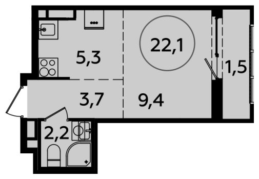 Студия с полной отделкой, 22.1 м2, 14 этаж, сдача 2 квартал 2024 г., ЖК Испанские кварталы, корпус 8.1 - объявление 1633435 - фото №1
