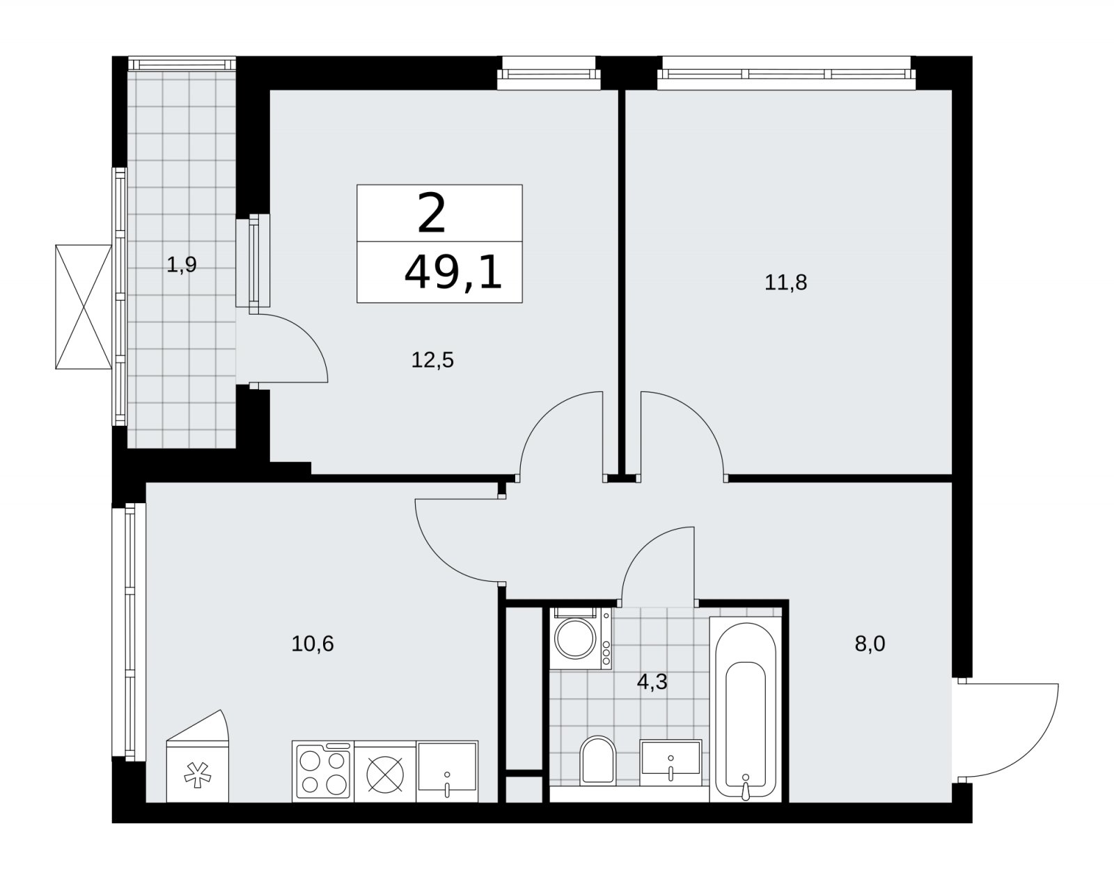 2-комнатная квартира без отделки, 49.1 м2, 15 этаж, сдача 1 квартал 2026 г., ЖК Прокшино, корпус 11.2.2 - объявление 2270166 - фото №1