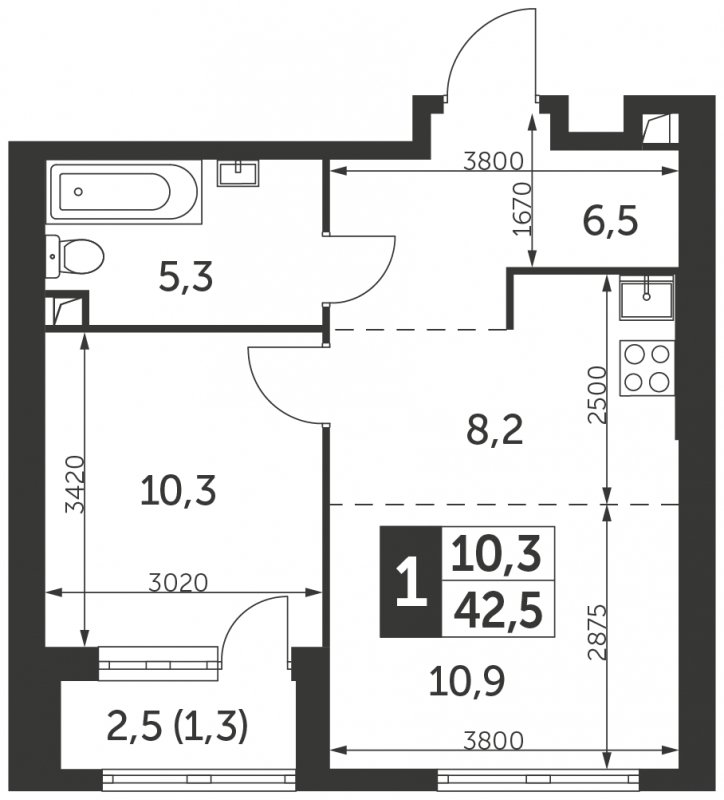 1-комнатная квартира с частичной отделкой, 42.5 м2, 23 этаж, сдача 4 квартал 2023 г., ЖК Архитектор, корпус 1 - объявление 1694293 - фото №1