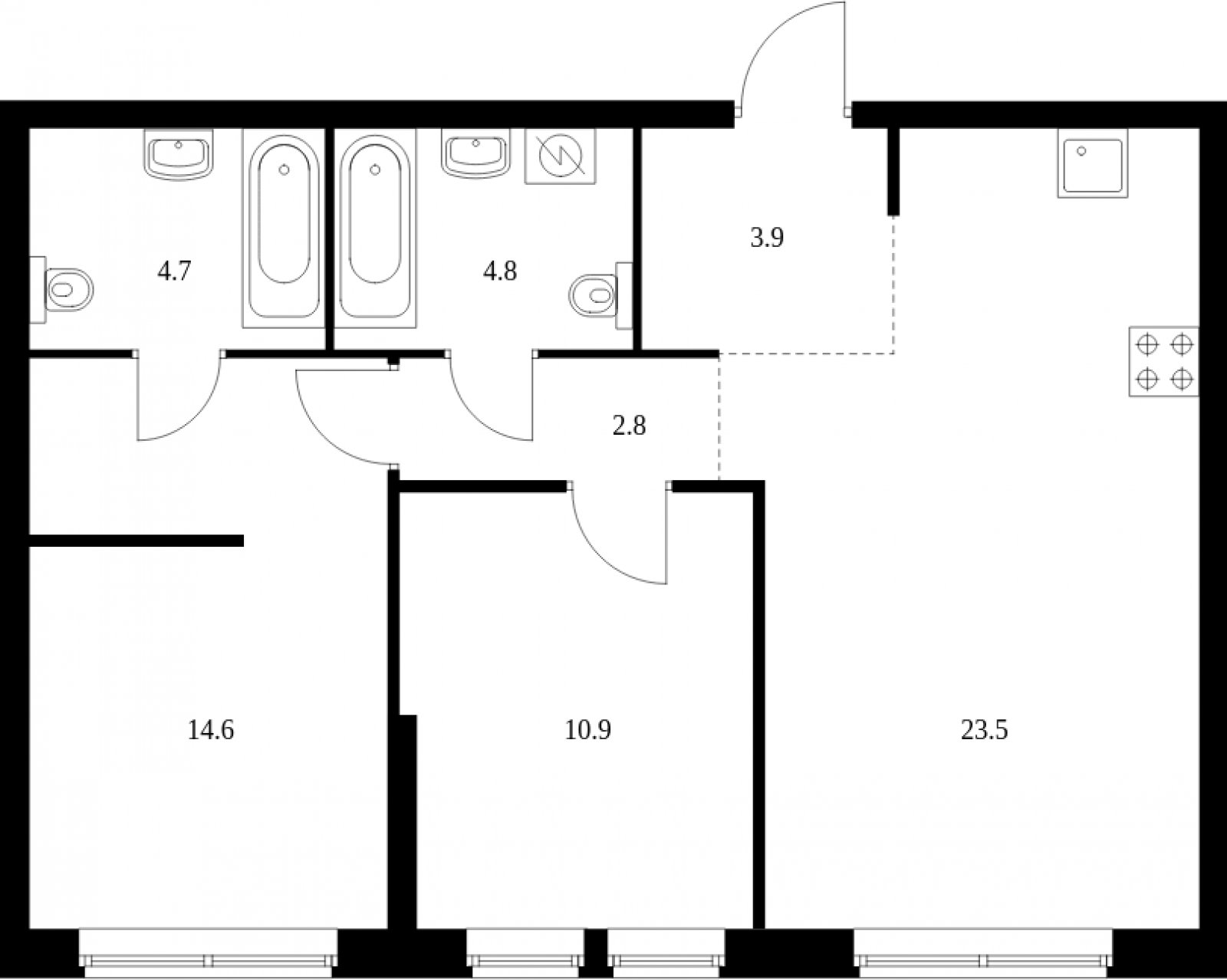 2-комнатная квартира с частичной отделкой, 65.2 м2, 11 этаж, сдача 4 квартал 2023 г., ЖК Кронштадтский 9, корпус 1.4 - объявление 2041685 - фото №1