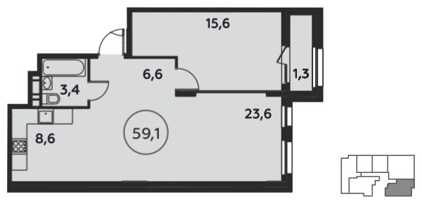 2-комнатная квартира без отделки, 59.1 м2, 13 этаж, сдача 1 квартал 2022 г., ЖК Скандинавия, корпус 8.4 - объявление 1213723 - фото №1