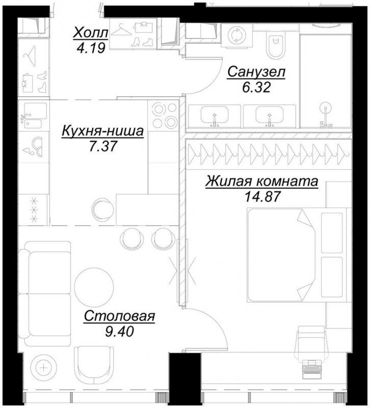 1-комнатная квартира с частичной отделкой, 42.06 м2, 5 этаж, сдача 4 квартал 2024 г., ЖК MOD, корпус Mod.M - объявление 1788171 - фото №1