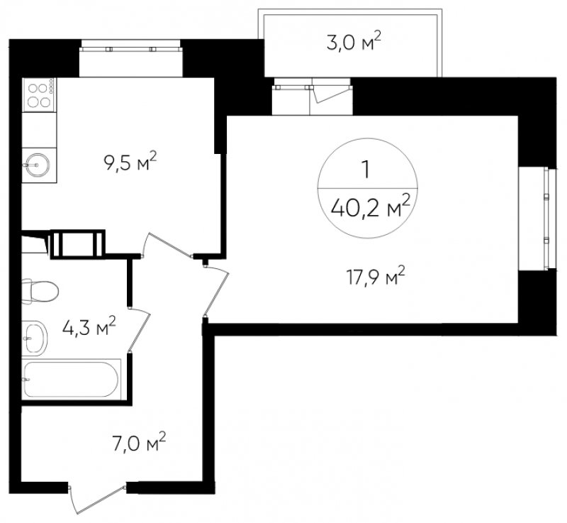 1-комнатная квартира с полной отделкой, 39.9 м2, 14 этаж, дом сдан, ЖК Люберцы, корпус 60 - объявление 1764162 - фото №1